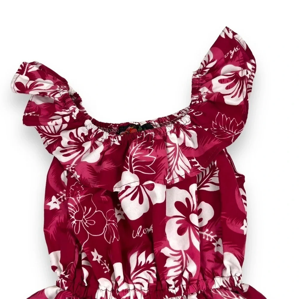 Ali'i Fashions Hawaii Dress Kids Girls 6 Magenta Pink Hawaiian Floral Ruffle - Picture 2 of 10